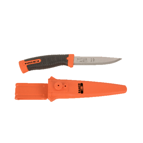 Cuchillo Multiproposito Para Artesano Con Mango De Dos Componentes Y Funda Con Boton Doble  Bahco