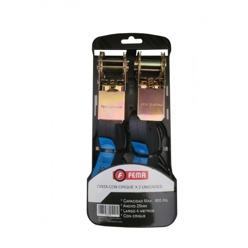 Cinta amarre Fema 25mm x 4mt - con crique - 800kg