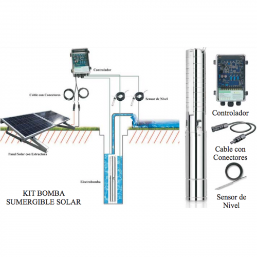 Kit Electrobomba Sumergible 4” 48v 500w + Panel Solar