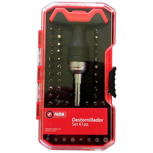 Set Destornillador Fema 61 Piezas Llave T Crique 36 Puntas Tubos 25mm