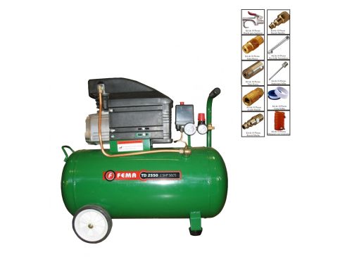 Compresor Aire 2,5 Hp 220v 50 Litros 2 Incluye Kit 10 Piezas Fema