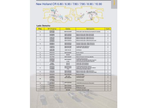 Correas para  New Holland CR 6.80 / 6.90 / 7.80 / 7.90 / 8.90 / 10.90 Marca Gates